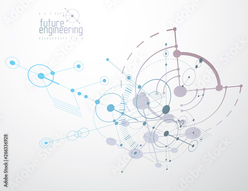 Mechanical scheme, vector engineering drawing with circles and geometric parts of mechanism. Technical plan can be used in web design and as wallpaper or background.