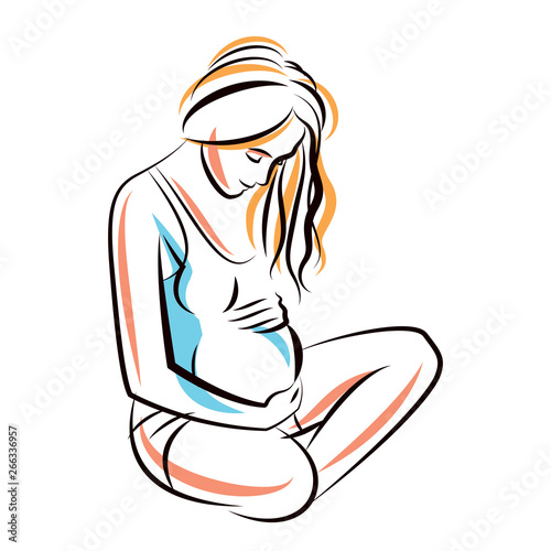 Pregnant woman elegant body silhouette, sketchy vector illustration. Love and gentle feeling concept. Mother Day.