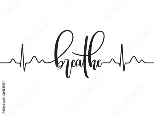 Cardiogram line forming word Breathe. Modern calligraphy, hand written