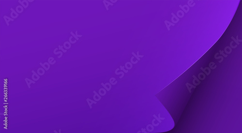 Purple paper sheet with curled corner. Abstract background. Vector illustration. Ads banner backdrop.