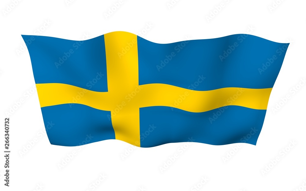 The flag of Sweden. Official state symbol of the Kingdom of Sweden. A blue field with a yellow Scandinavian cross that extends to the edges of the flag. 3d illustration The flag of Sweden. Official state symbol of the Kingdom of Sweden. A blue field with a yellow Scandinavian cross that extends to the edges of the flag. 3d illustration
