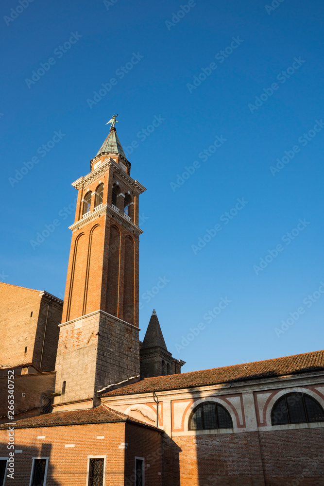 Church San Giacomo, Chioggia, Italy. blue sky, space for text