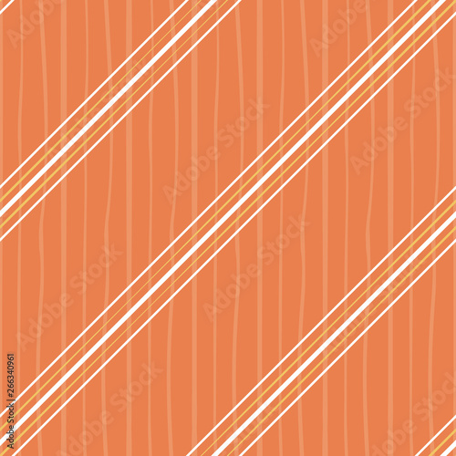 Irregular orange and white diagonal stripes design. Seamless vector on orange background with subtle doodle stripe texture. Great for summer, wellness, beauty, spa products, stationery, scrapbooking