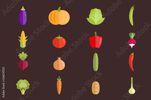 Vegetables vector flat set of illustrations. Natural fresh food for healthy lifestyle.