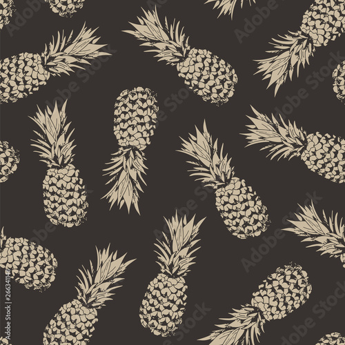 Pineapple seamless pattern, vector background with pineapples, food textile background