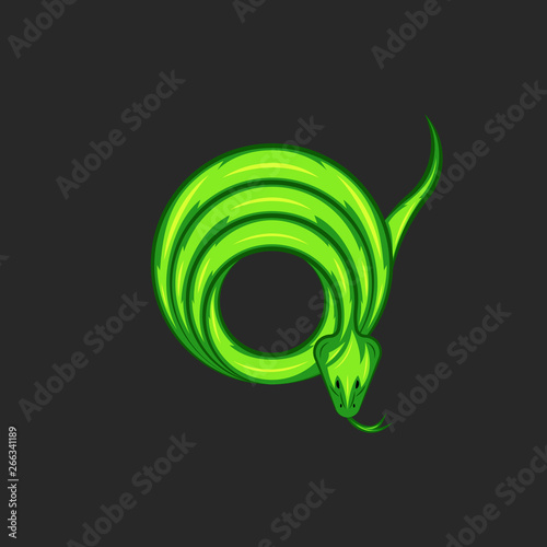 Fotografie Green mamba snake logo twisted rings shape reptile with forked tongue, mascot em