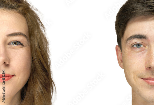 Close-up of a man and a woman. Isolated portrait of a couple in love