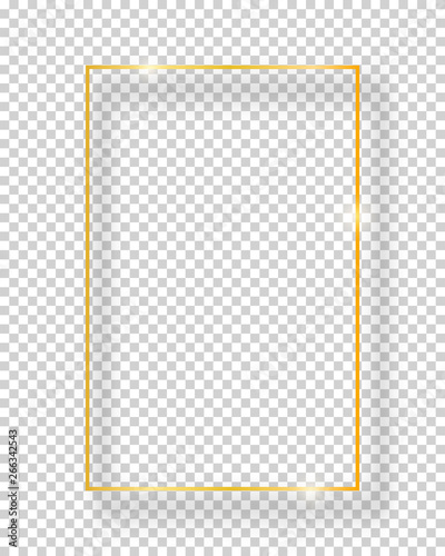 Vector golden shiny vintage square frame isolated on transparent background. Luxury glowing realistic border