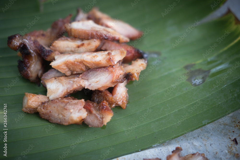Roasted pork grilled meat slice. Thai style food