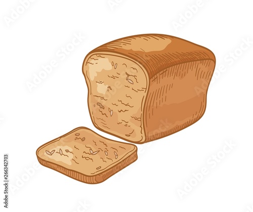 Whole grain bread and slice or toast isolated on white background