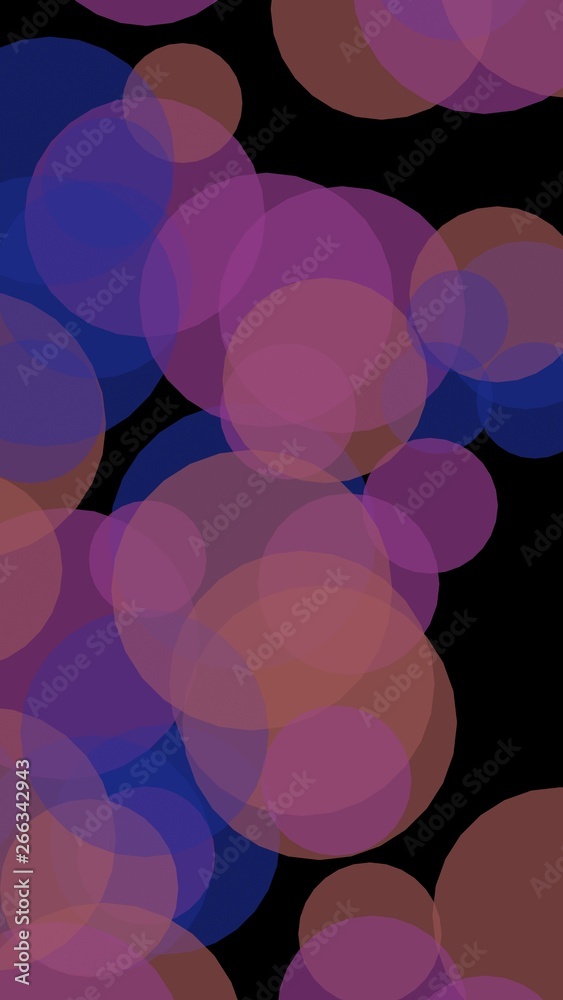 Multicolored translucent circles on a dark background. 3D illustration Multicolored translucent circles on a dark background. 3D illustration