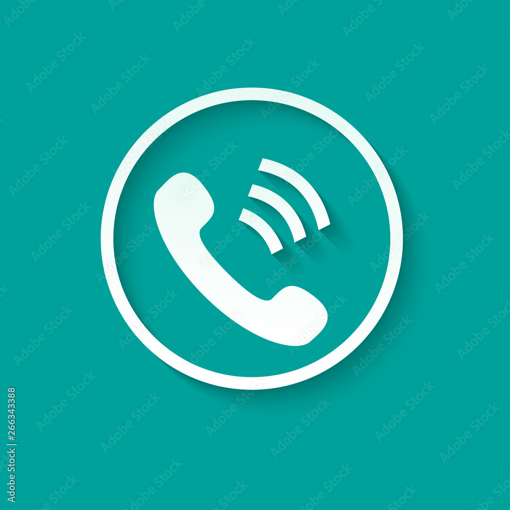 Phone sign with shadow on turquoise background