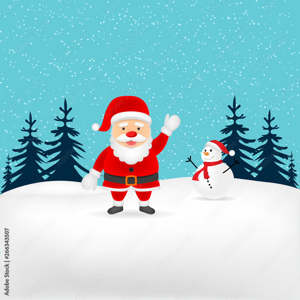 Christmas card with a snowman and Santa Claus Christmas card with a snowman and Santa Claus