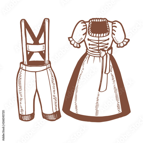 Oktoberfest Dirndl and Lederhosen in Hand Drawn Style