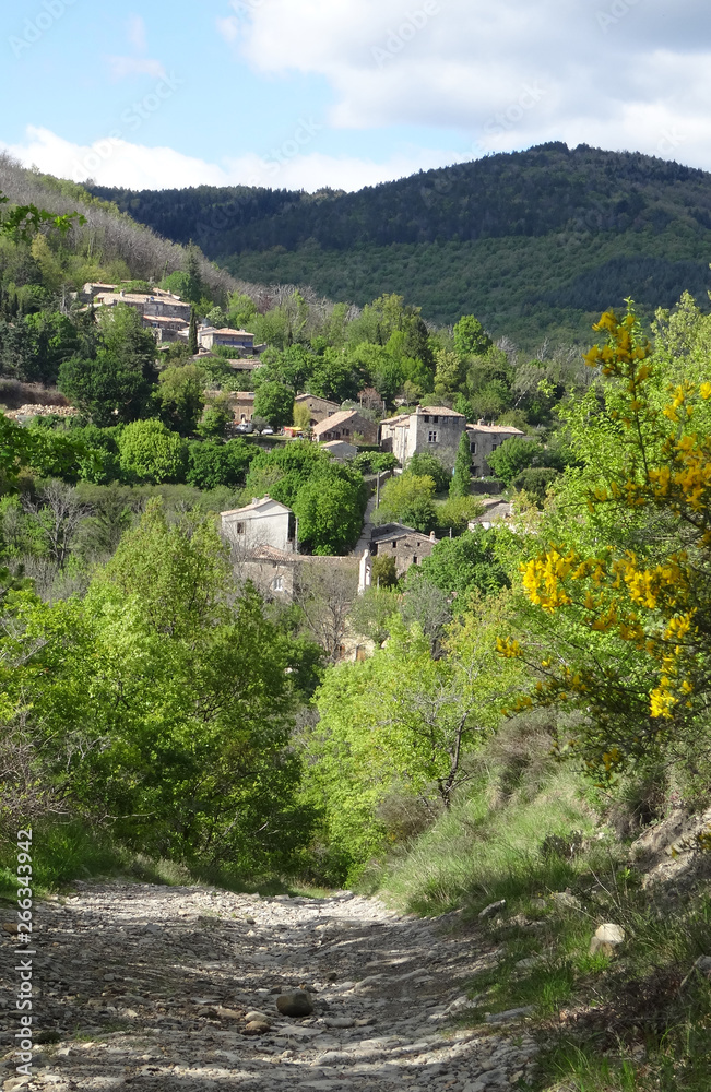 View of a hamlet in the south of France. Cézas hamlet in Cévennes, gard languedoc roussillon