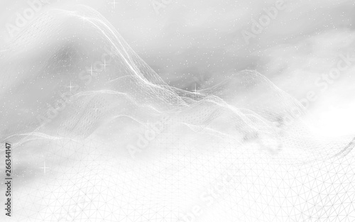 White abstract background. Hi tech network. Cyberspace grid. Outer space. Starry outer space texture. 3D illustration