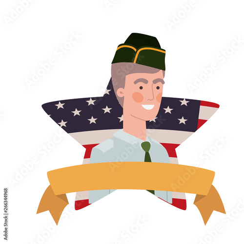 man soldier of war with flag of united states background