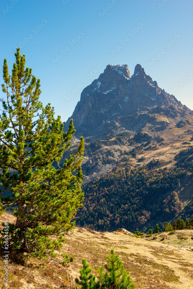 View of the famous Pic du Midi Ossau in the French Pyrenees mountains