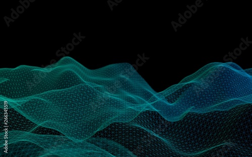 Star horizon. Abstract landscape on a dark background. Cyberspace grid. hi tech network. Outer space. Starry outer space texture. 3D illustration