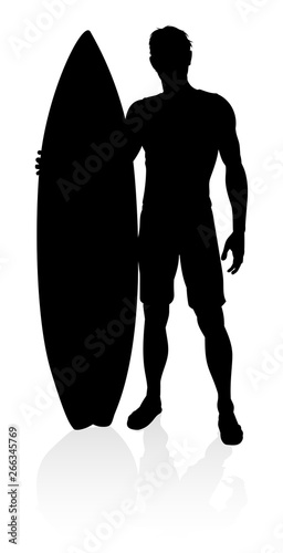 Photography A high quality detailed silhouette of a surfer surfing the waves on his surfboar
