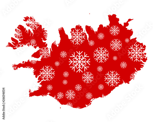 Karte von Island mit Schneeflocken