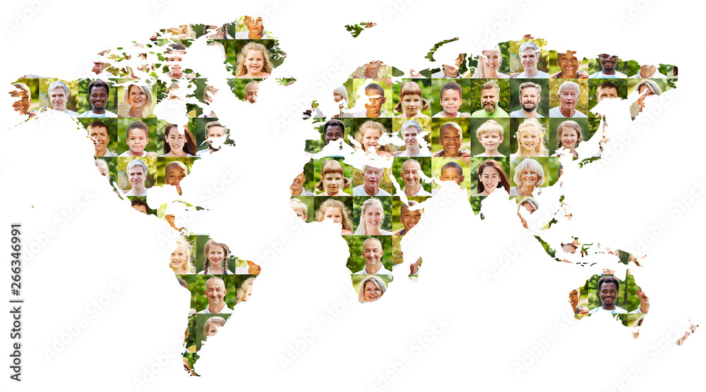 Fototapeta premium Aktive Welt Bevölkerung Konzept mit Portrait Collage