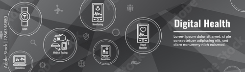 Digital Health Icon Set with Wearable Technology Web Header Banner