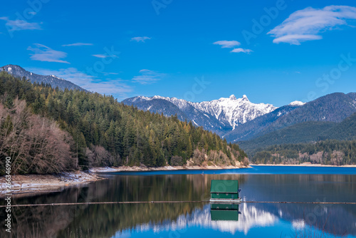 Mountain Lake with Blue Sky in British Columbia  Canada.