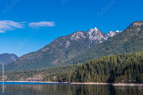Mountain Lake with Blue Sky in British Columbia  Canada.