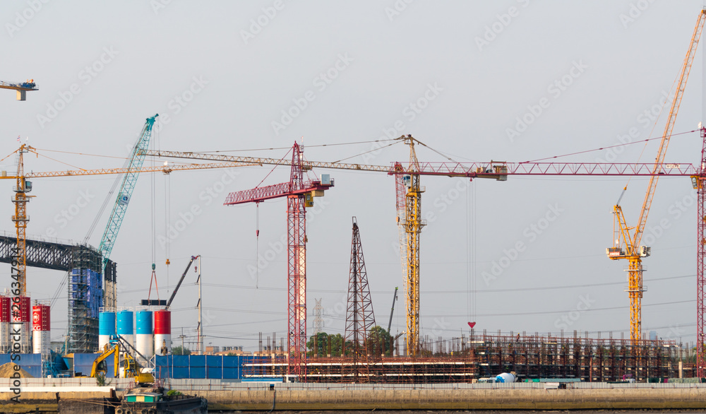 Construction cranes in building construction