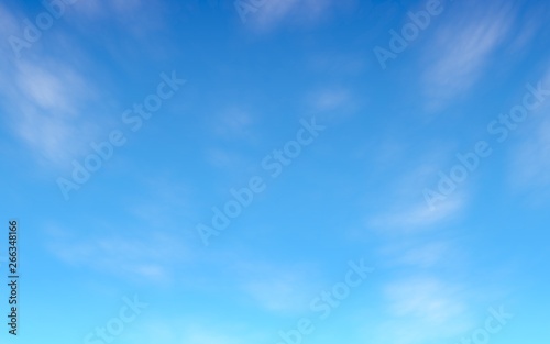 Blue sky background with white clouds. Cumulus white clouds in the clear blue sky in the morning. 3D illustration