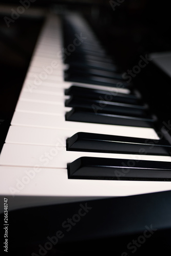 Bild auf Leinwand piano keyboard closeup instrument music musician white black key keyboard synthe