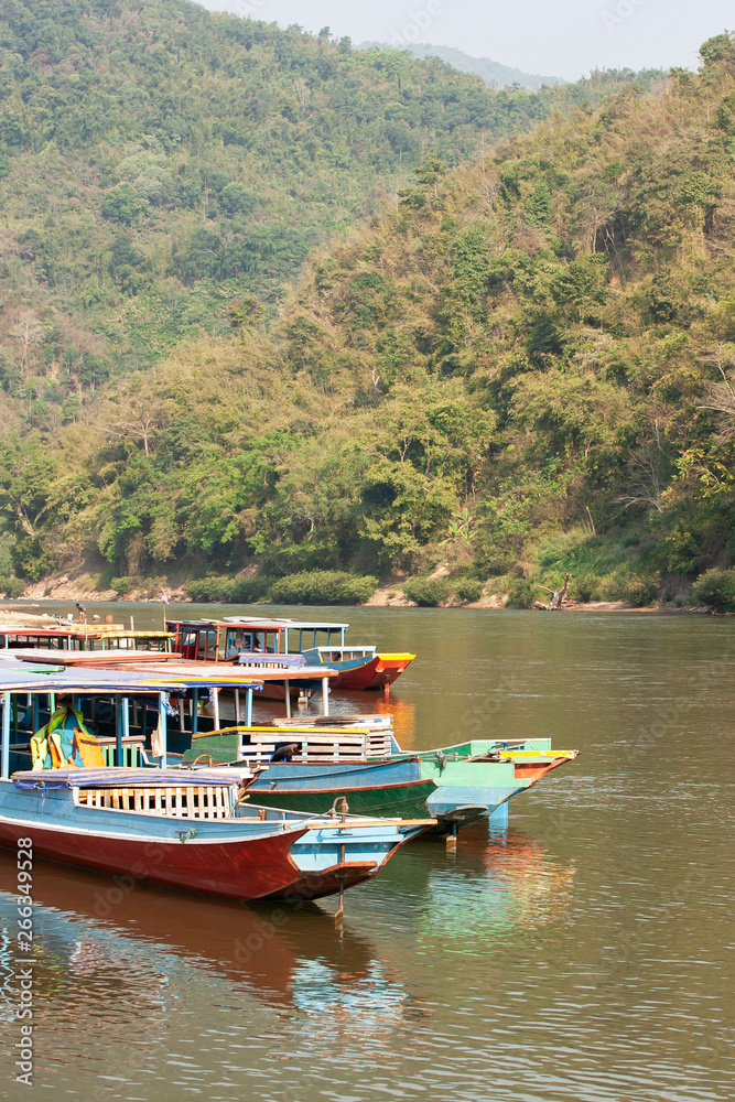 Fototapeta premium A local port and traditional boat on Nam U River.