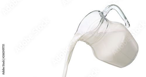 Pouring milk isolated on white background with clipping path photo
