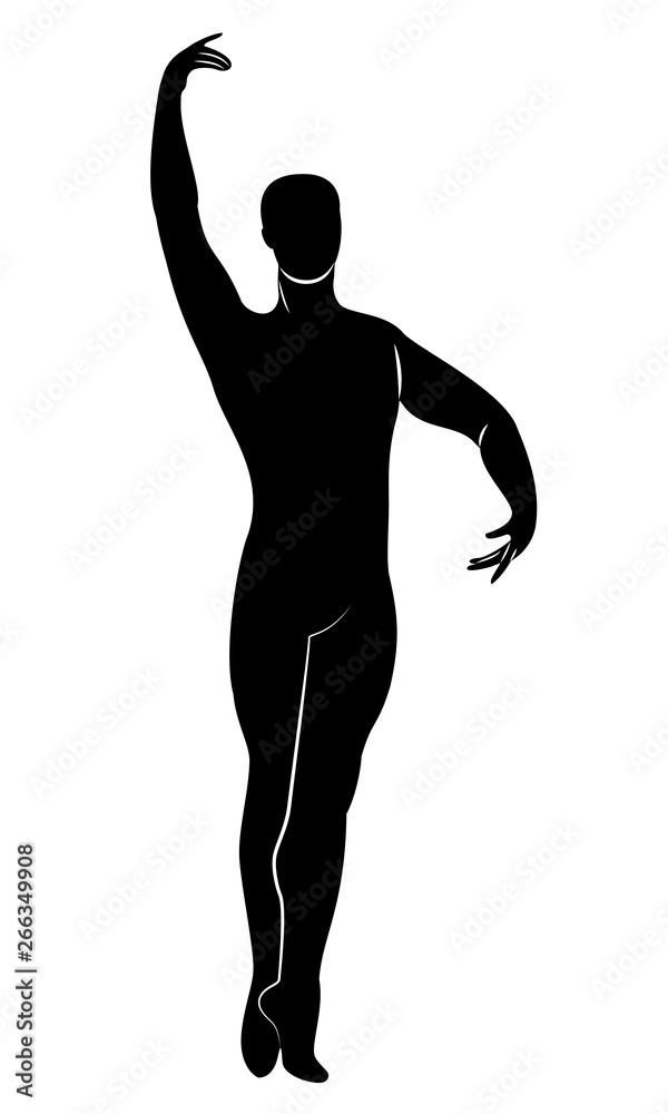 Silhouette of a slim guy, male ballet dancer. The dancer has a beautiful slim figure, a strong body. Vector illustration