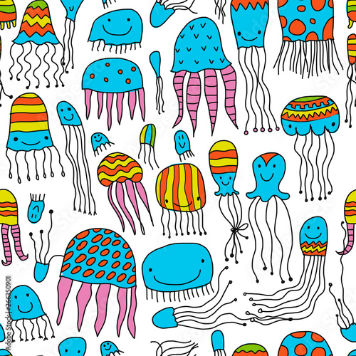 Funny jellyfishes, seamless pattern for your design
