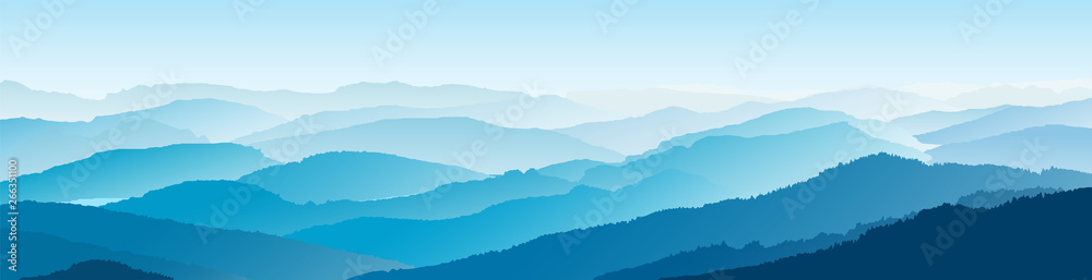 Flat mountain  landscape. Morning in the mountains. Tourism and travelling. Vector flat design