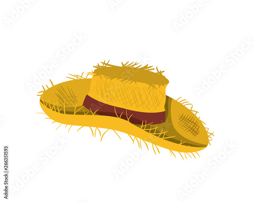 straw hat with ribbon on white background