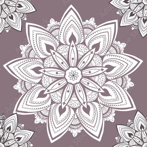 Fototapeta Naklejka Na Ścianę i Meble -  Ornamental seamless pattern with mandala. Vintage, paisley elements. Ornament. Traditional, Ethnic, Turkish, Indian motifs. Great for fabric and textile, wallpaper, packaging or any desired idea