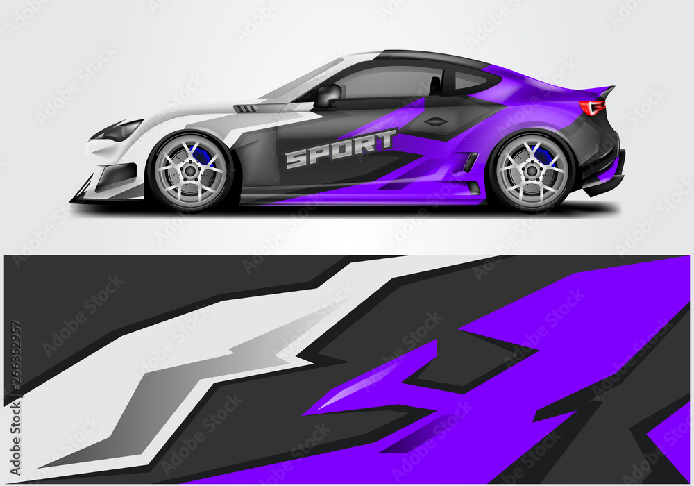 Obraz premium Car wrap livery decal vector , supercar, rally, drift . Graphic abstract stripe racing background . Eps 10