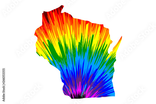 Wisconsin (United States of America, USA, U.S., US) -  map is designed rainbow abstract colorful pattern, State of Wisconsin map made of color explosion,