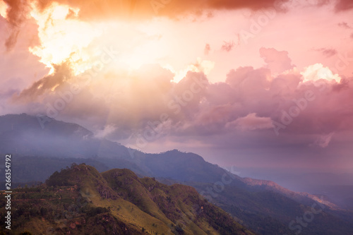View of Little Adam's Peak at sunset. Mountain landscape in Sri Lanka