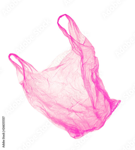Red-pink plastic bag on white background. Isolated