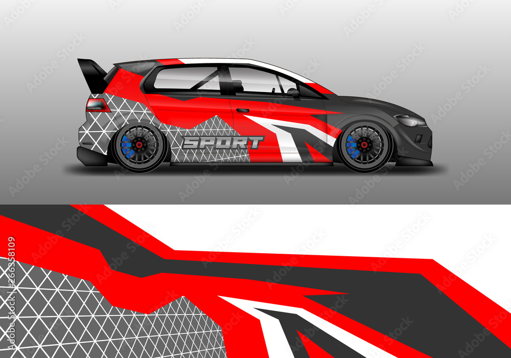 Car wrap graphic vector. Abstract stripe racing background kit designs for wrap vehicle, race car, rally, adventure and livery