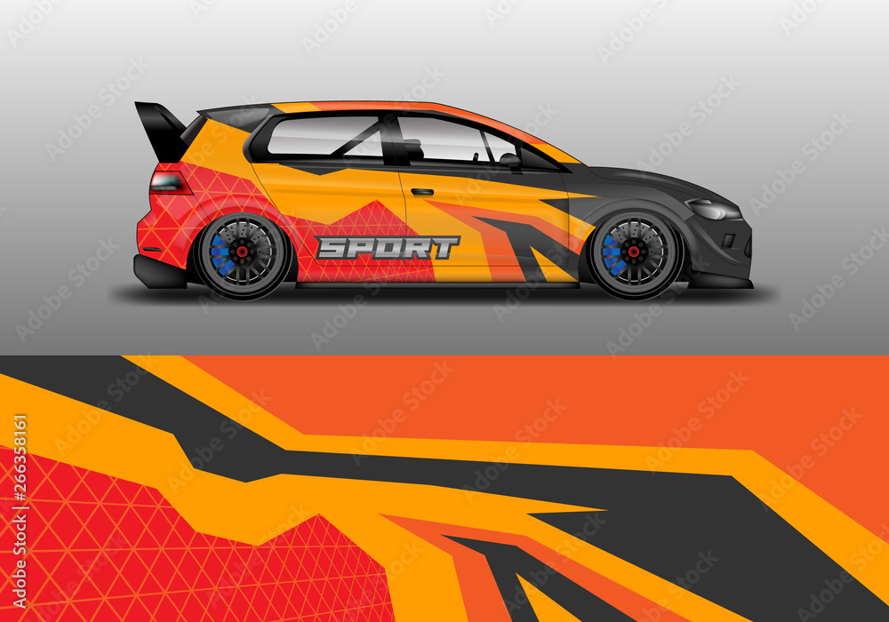 Car wrap graphic vector. Abstract stripe racing background kit designs for wrap vehicle, race car, rally, adventure and livery