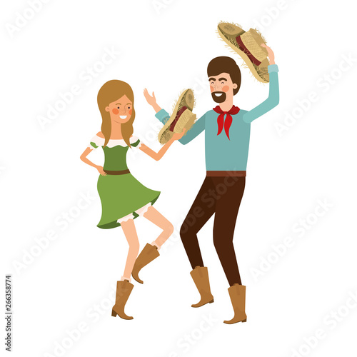 farmers couple dancing with straw hat