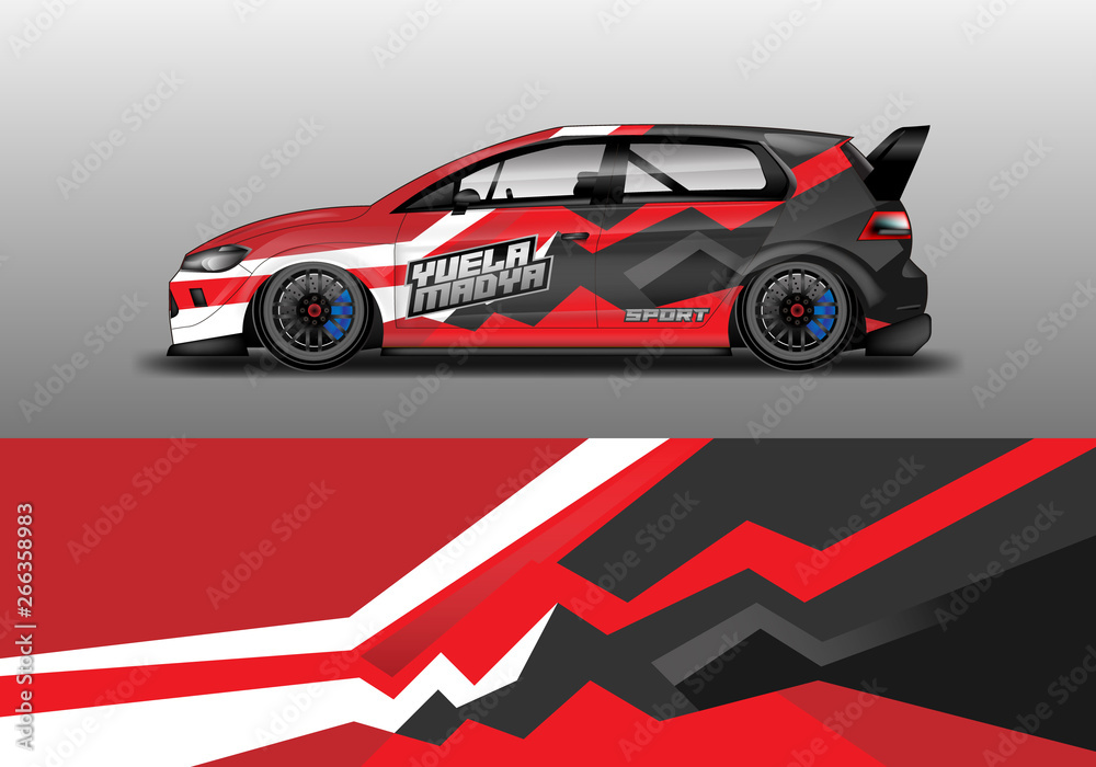 Car wrap graphic vector. Abstract stripe racing background kit designs for wrap vehicle, race car, rally, adventure and livery
