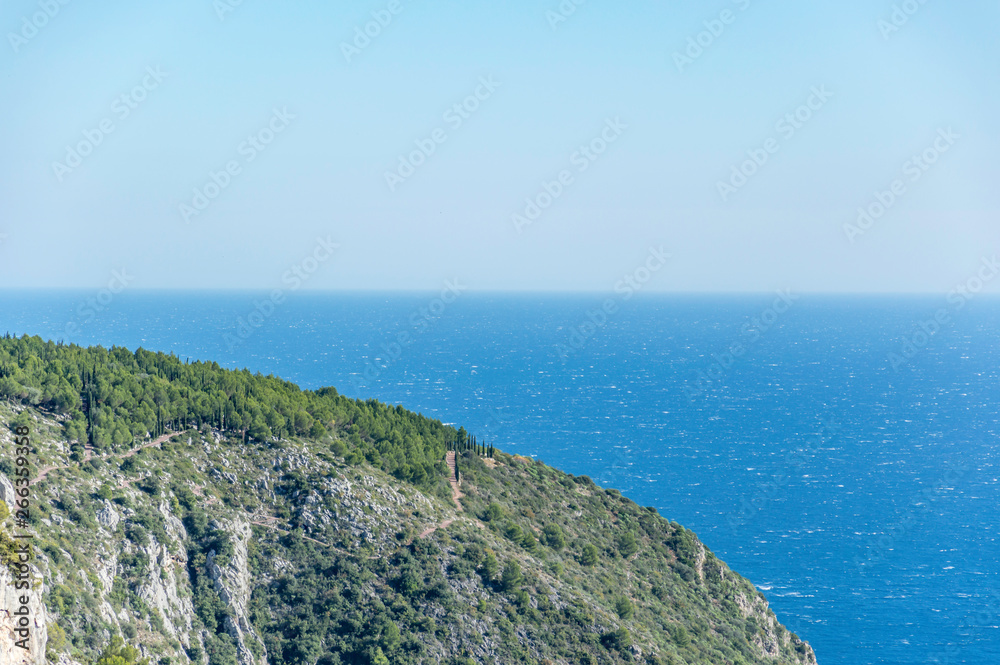 Panoramic view of the seacoast of the medieval village of Eze
