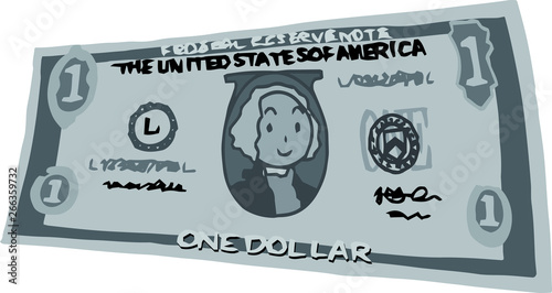 Monochrome Deformed Cute hand-painted 1 US dollar banknote