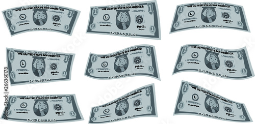 Monochrome Deformed Cute hand-painted 1 US dollar banknote set